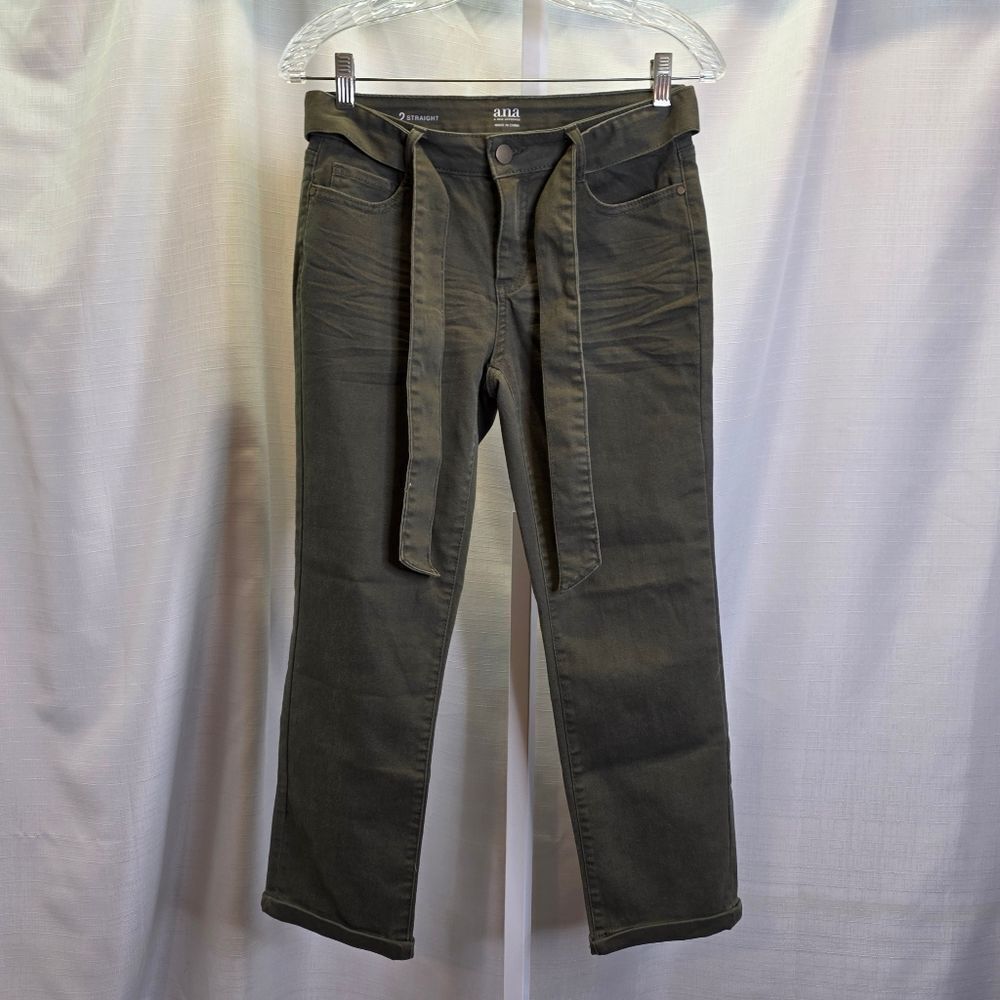 a.n.a. A New Approach Olive Green Slim Straight Belted Ankle Chino Pants Size 2